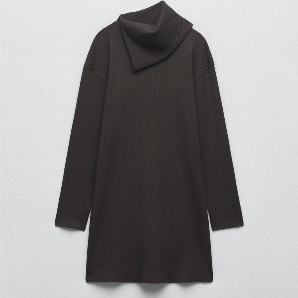 NEW Zara Asymmetrical Collar Long Sleeve Sweater Dress NWT - Picture 5 of 11